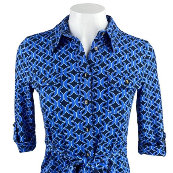 NWT CHARTER CLUB Patterned Tie Front Shirt Dress Sz Medium Petite - Picture 2 of 8